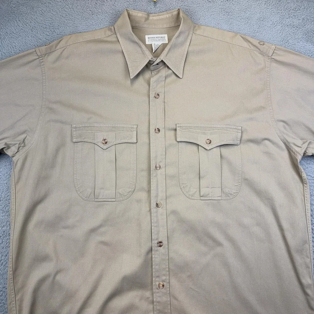 Vintage Banana Republic Shirt Mens XL Beige Safari Travel Long Sleeve Button Up
